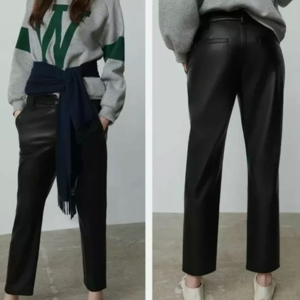 ZARA 🖤 womens faux leather pants sz M Black